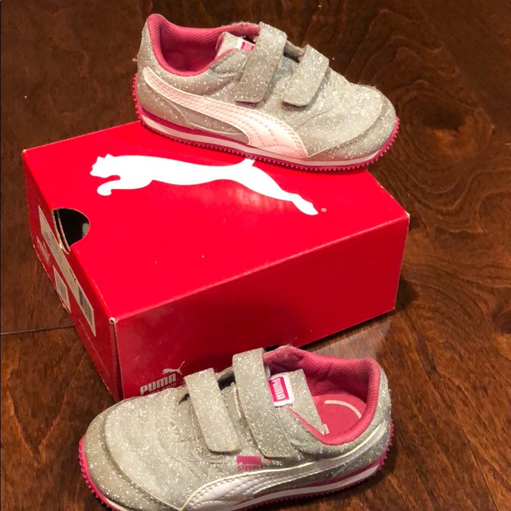 Girls silver and white glitz Puma sneakers